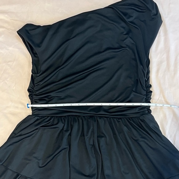 Black One Shoulder Ruched Stretch Mini Dress Ruffle Tiered Party Y2K Size 1X - Picture 4 of 5